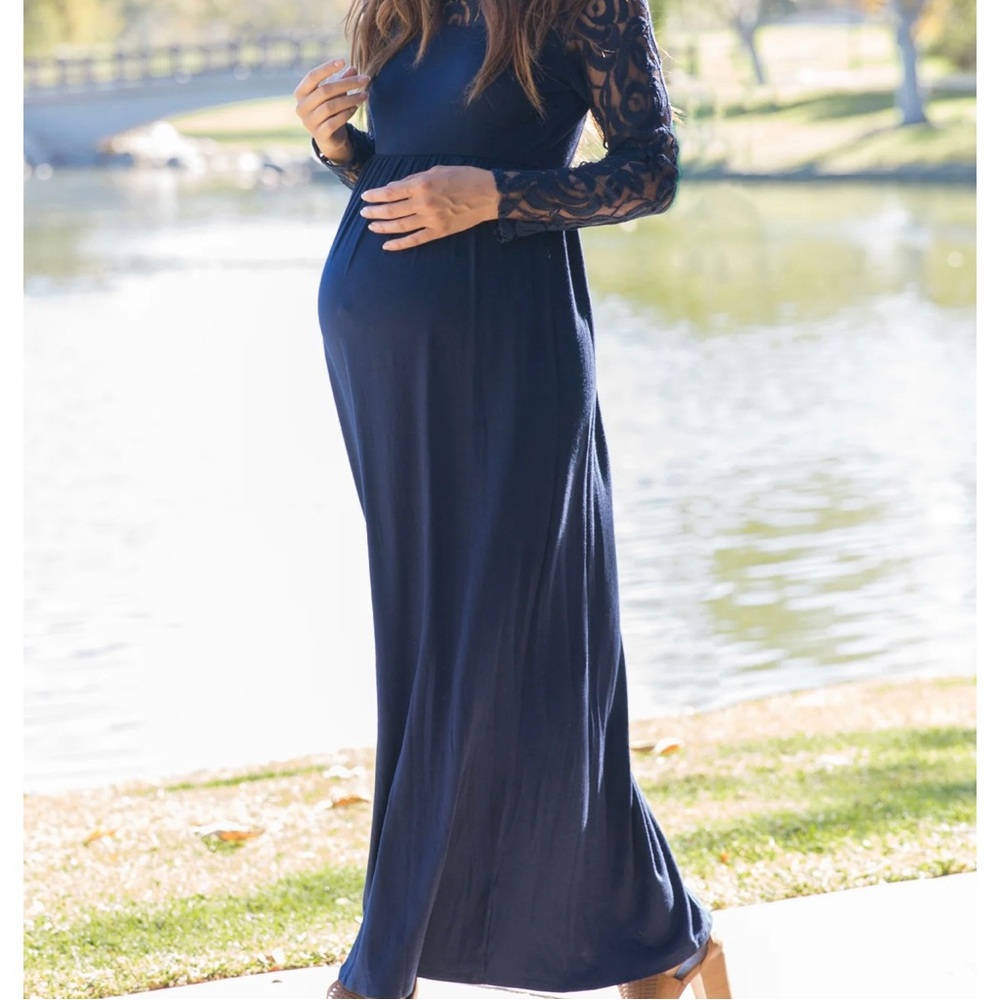 Pink Blush Navy Blue Lace Maxi Dress - Picture 4 of 16